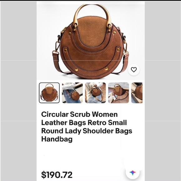 Circular Scrub Women’s Leather Retro Round Pixie Handbag with Strap